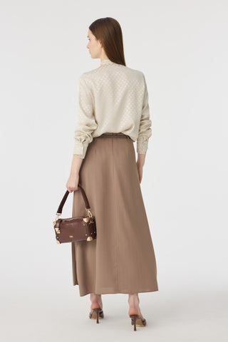 Kemerli Pileli Uzun Mocha Etek 0212