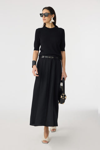 Kemerli Pileli Uzun Siyah Etek 0212