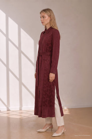 Kemerli Jakarlı Doku Detaylı Bordo Giy Çık 0346