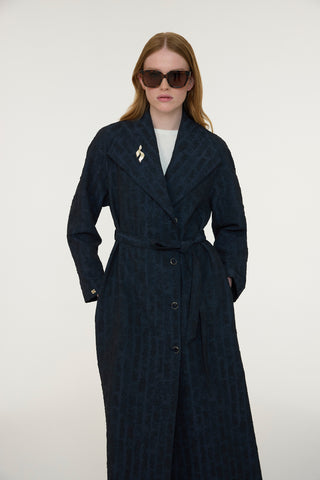 Şal Yaka Kuşaklı Broş Detaylı Lacivert Giy Çık 0365