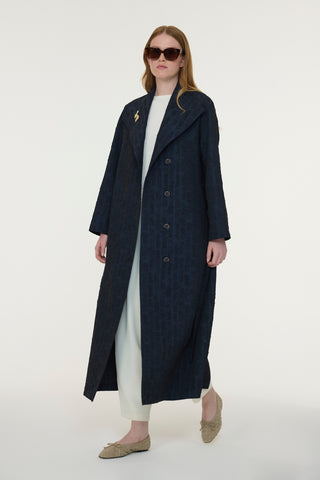 Şal Yaka Kuşaklı Broş Detaylı Lacivert Giy Çık 0365