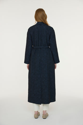 Şal Yaka Kuşaklı Broş Detaylı Lacivert Giy Çık 0365