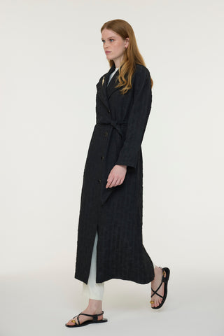 Şal Yaka Kuşaklı Broş Detaylı Siyah Giy Çık 0365