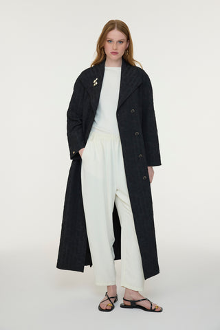 Şal Yaka Kuşaklı Broş Detaylı Siyah Giy Çık 0365