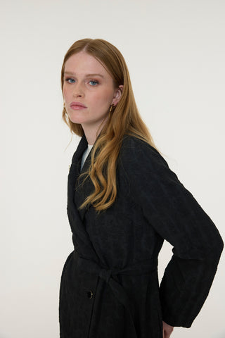 Şal Yaka Kuşaklı Broş Detaylı Siyah Giy Çık 0365