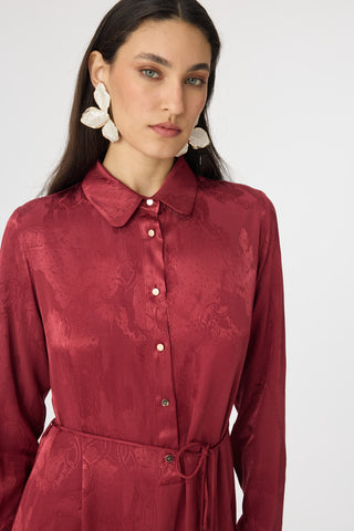 Kahverengi Desenli Zarif Elbise Bordo Elbise 0547