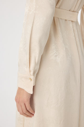 Fırfır Detaylı Kuşaklı Desenli Vanilya Elbise 0563