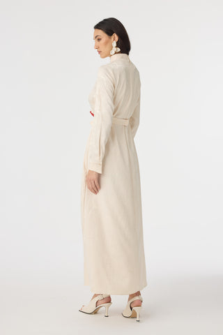 Fırfır Detaylı Kuşaklı Desenli Vanilya Elbise 0563