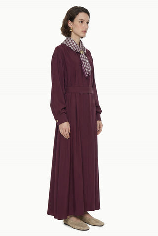 Kuşaklı Şal Detaylı Akışkan Bordo Elbise 0579