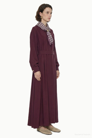 Kuşaklı Şal Detaylı Akışkan Bordo Elbise 0579