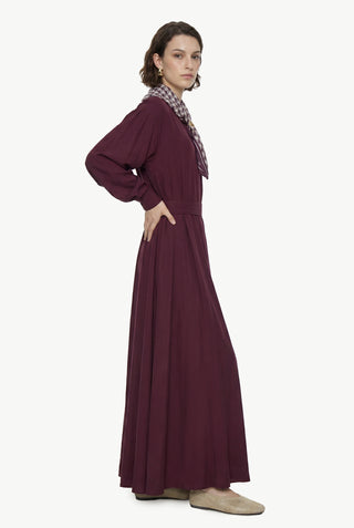 Kuşaklı Şal Detaylı Akışkan Bordo Elbise 0579