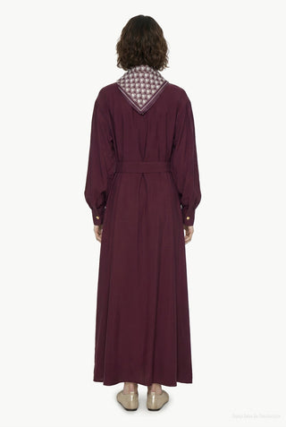 Kuşaklı Şal Detaylı Akışkan Bordo Elbise 0579
