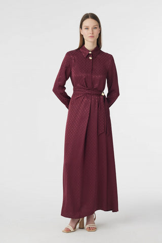 E-0596 GLAZE ELBİSE 38-42 Bordo Elbise 0596