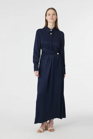 E-0596 GLAZE ELBİSE 38-42 Lacivert Elbise 0596