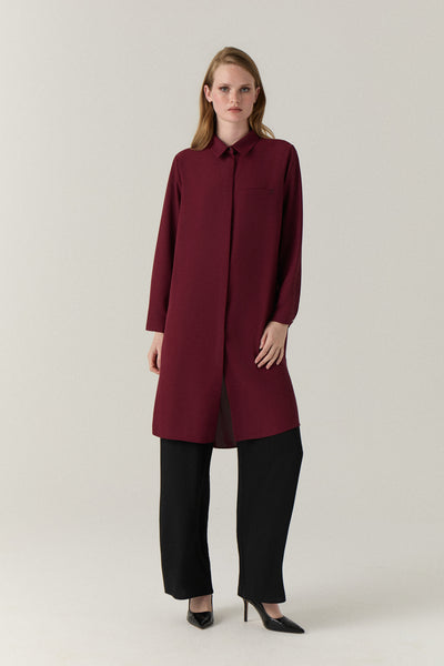 Gizli Düğme Detaylı Bordo Tunik 0767