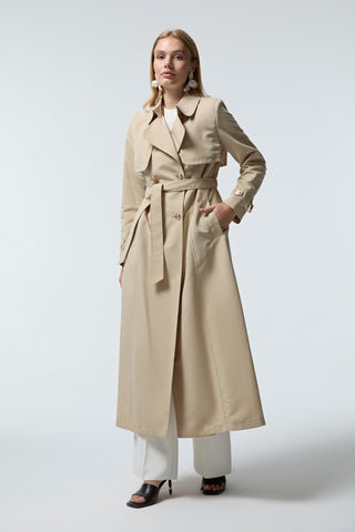 Klasik Yaka Kemerli Bej Trençkot 13560