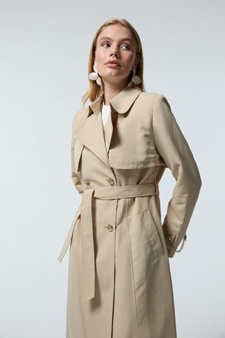 Klasik Yaka Kemerli Bej Trençkot 13560