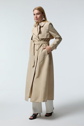 Klasik Yaka Kemerli Bej Trençkot 13560