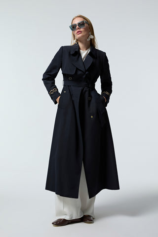 Kruvaze Yaka Kemerli Lacivert Trençkot 14043