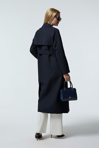 Kruvaze Yaka Kemerli Lacivert Trençkot 14049
