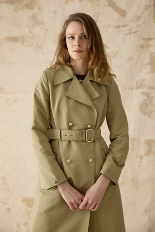 Kruvaze Yaka Kemerli Yeşil Trençkot 14049