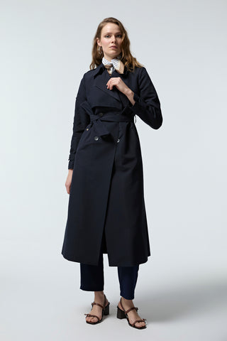 Kruvaze Yaka Kuşaklı Lacivert Trençkot 14054