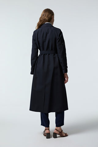 Kruvaze Yaka Kuşaklı Lacivert Trençkot 14054