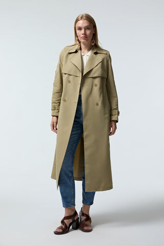 Kruvaze Yaka Kuşaklı Yeşil Trençkot 14054