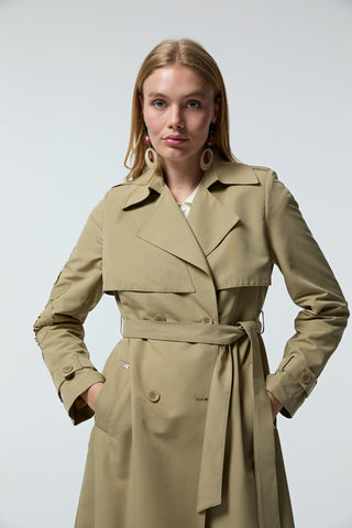 Kruvaze Yaka Kuşaklı Yeşil Trençkot 14054