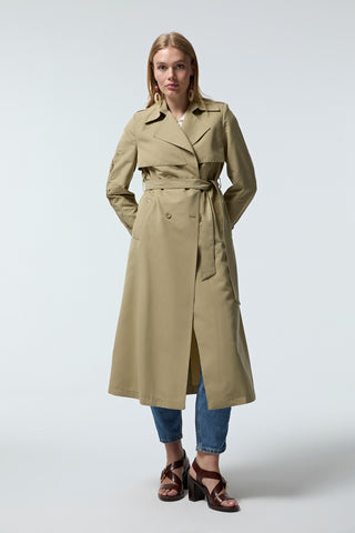 Kruvaze Yaka Kuşaklı Yeşil Trençkot 14054