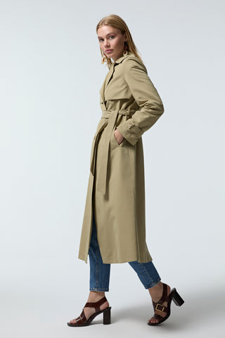 Kruvaze Yaka Kuşaklı Yeşil Trençkot 14054