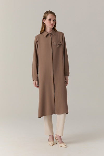 Halka Detaylı Gizli Düğmeli Mocha Tunik 1428