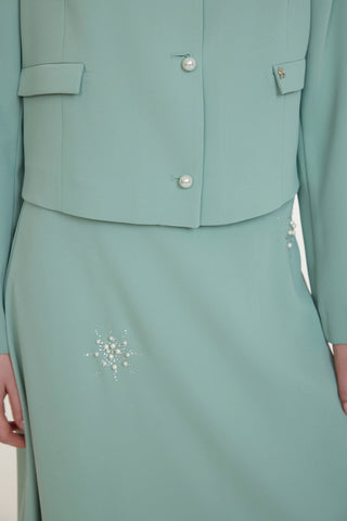 Kısa Ceketli Taş İşlemeli Zarif Mint Takım 1523