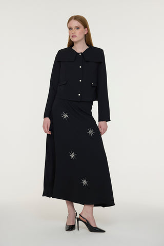 Kısa Ceketli Taş İşlemeli Zarif Siyah Takım 1523