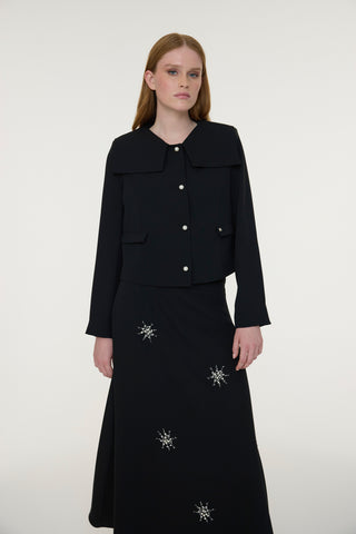 Kısa Ceketli Taş İşlemeli Zarif Siyah Takım 1523