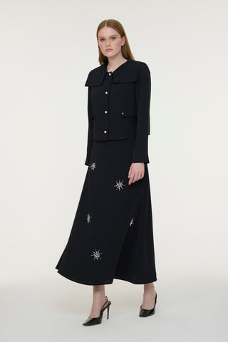 Kısa Ceketli Taş İşlemeli Zarif Siyah Takım 1523
