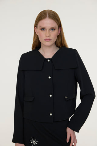 Kısa Ceketli Taş İşlemeli Zarif Siyah Takım 1523