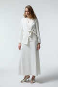 Kruvaze Yaka Kuşaklı Nakışlı Ekru Takım 1538