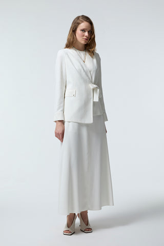 Kruvaze Yaka Kuşaklı Nakışlı Ekru Takım 1538