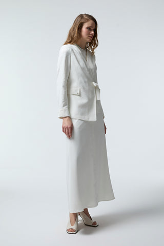 Kruvaze Yaka Kuşaklı Nakışlı Ekru Takım 1538