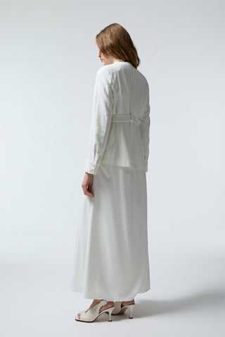 Kruvaze Yaka Kuşaklı Nakışlı Ekru Takım 1538