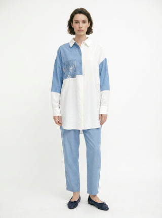 Renk Bloklu Cep Pullu Ekru Tunik 1561