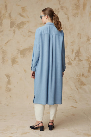 Minimal Cepli Uzun Kesim Klasik Yaka Mavi Tunik 1626