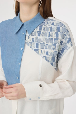 Asimetrik Parçalı Desen Detaylı Ekru Tunik 1634