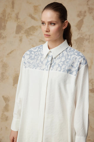 Dantel Garnili Klasik Yaka Detaylı Ekru Tunik 1637