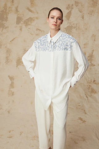 Dantel Garnili Klasik Yaka Detaylı Ekru Tunik 1637