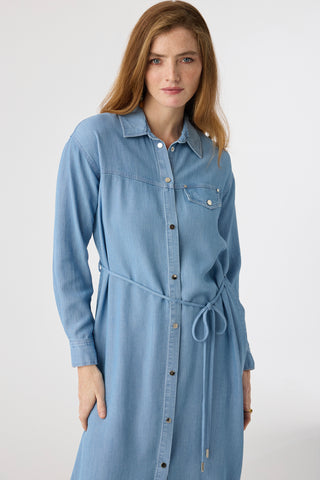 Kuşaklı Cep Detaylı Uzun Form Mavi Tunik 1639