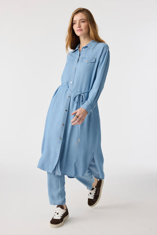 Kuşaklı Cep Detaylı Uzun Form Mavi Tunik 1639