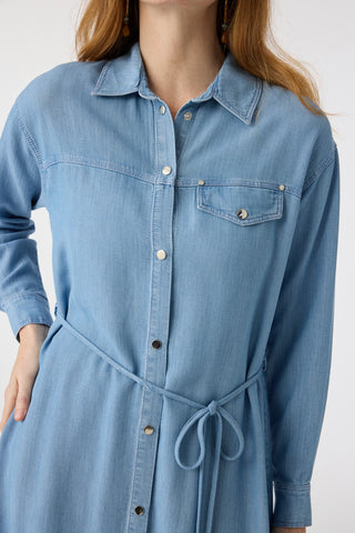 Kuşaklı Cep Detaylı Uzun Form Mavi Tunik 1639