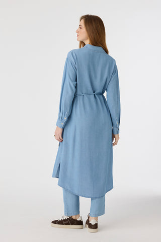 Kuşaklı Cep Detaylı Uzun Form Mavi Tunik 1639